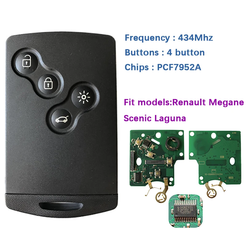 LLavero de tarjeta inteligente para coche, dispositivo con Chip PCF7952,  433 MHZ, para Renault, Megane, Scenic, Laguna, con logotipo, CN010022 -  AliExpress