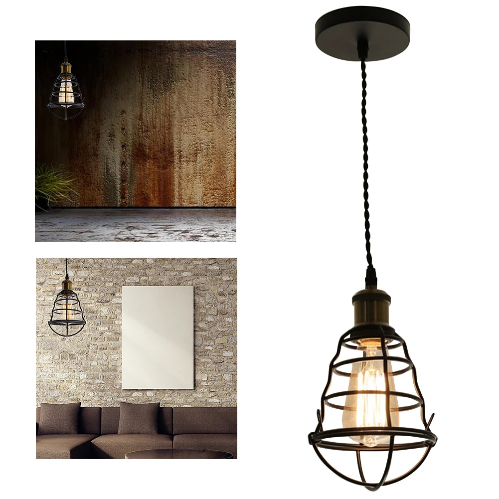 

Pendant Light E27 Hanging Cage Coffee Shop Adjustable Height Loft Iron Kitchen Nordic Style Home Decor Bar Industrial Vintage