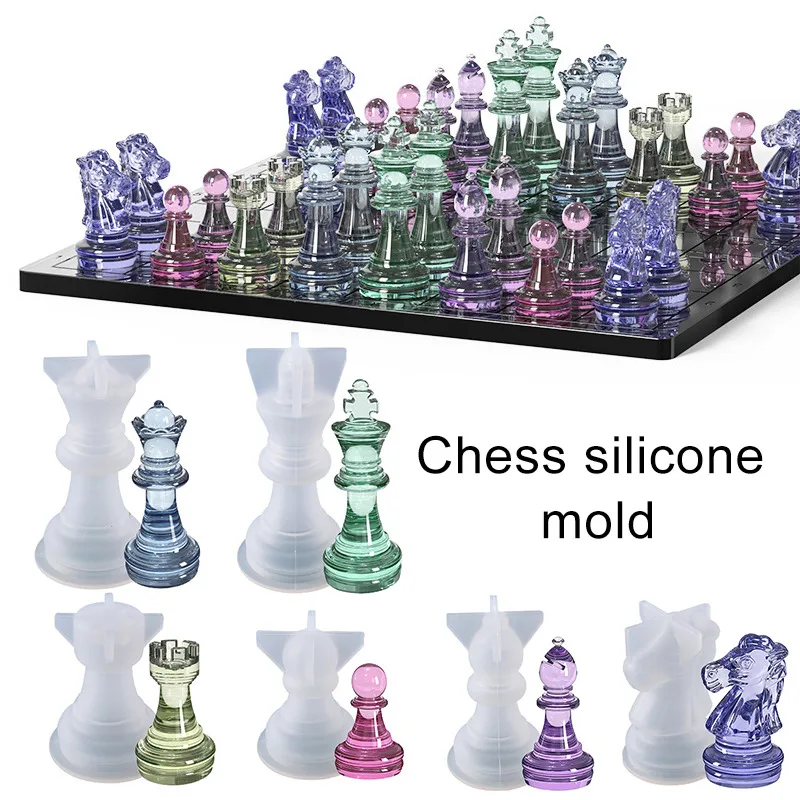 3d xadrez molde de silicone resina peças de xadrez internacional damas uv  cristal resina epóxi molde
