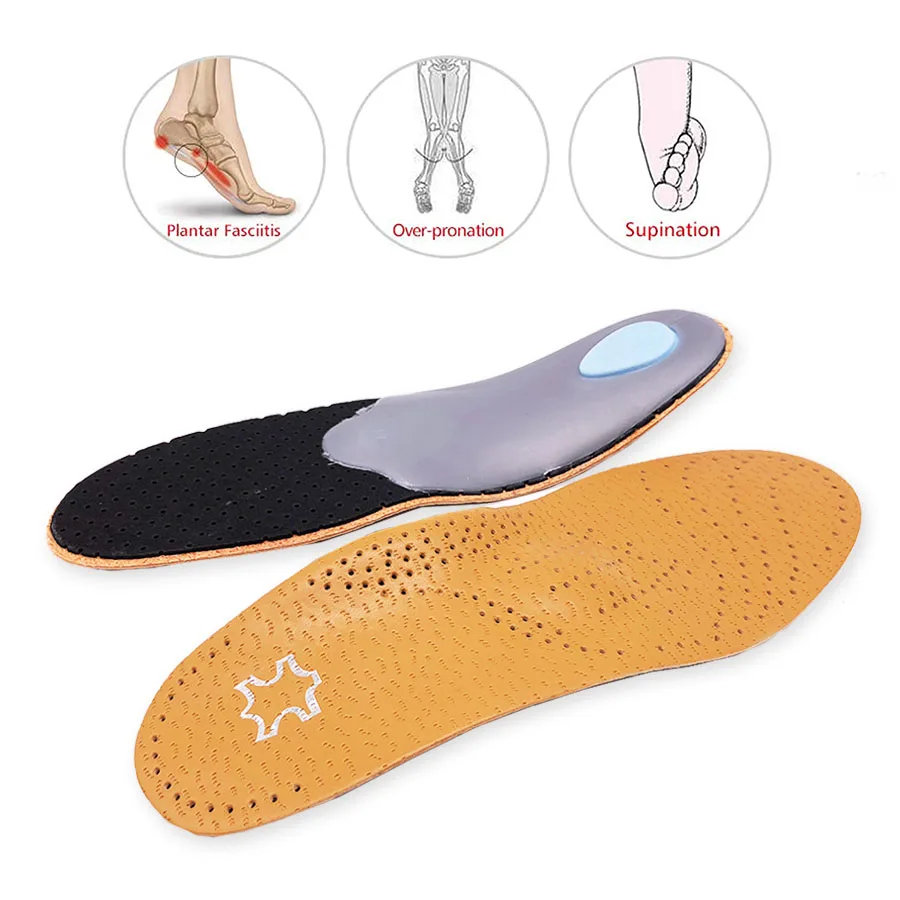 High quality Leather orthotic insole for Flat Feet Arch Support orthopedic shoes sole Insoles for feet men and women OX Leg
