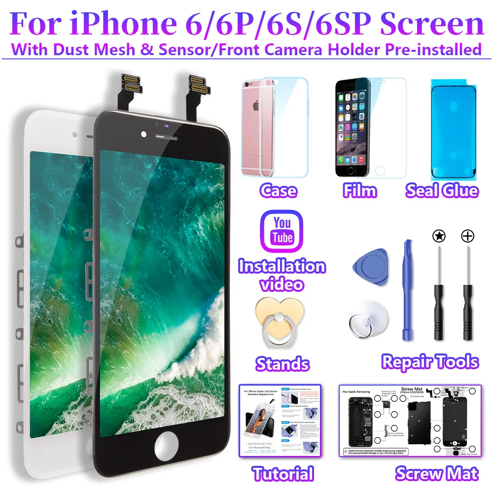 ЖК дисплей и дигитайзер тачскрина в сборе для iPhone 6 6G 4 7 дюйма черного белого цвета
