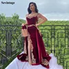 Sevintage Arabic Mermaid Velvet Evening Dress 4 Pieces Overskirt Split Applique Lace Prom Gowns High Neck Tassel Algerian Outfit ► Photo 1/5