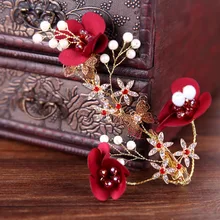 FORSEVEN Ретро Китайский красный цветок Кристалл Имитация шпильки для волос с жемчугом зажимы невесты Noiva Свадебные аксессуары украшения для волос ювелирные изделия