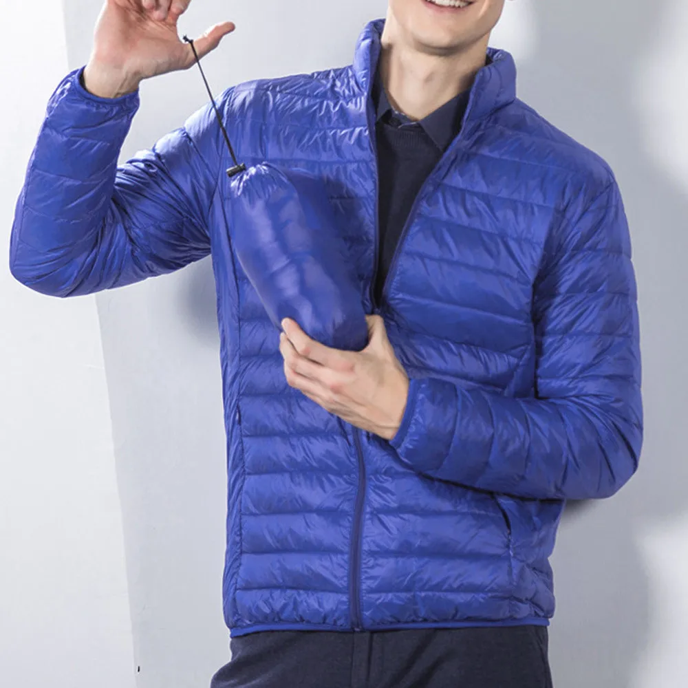 Hommes mode hiver couleur Pure pliable Stand Collor coton doudoune manteau casacas para hombre джинсовая куртка#0724