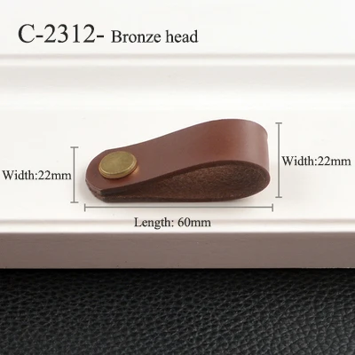 C-2312-zong-qinggu 6 цветов/кожа и латунь ручка и ручка простые ручки для шкафа скандинавские выдвижные ящики мебельные ручки длина: 60 мм/2,36'' - Цвет: C-2312-zong-qinggu