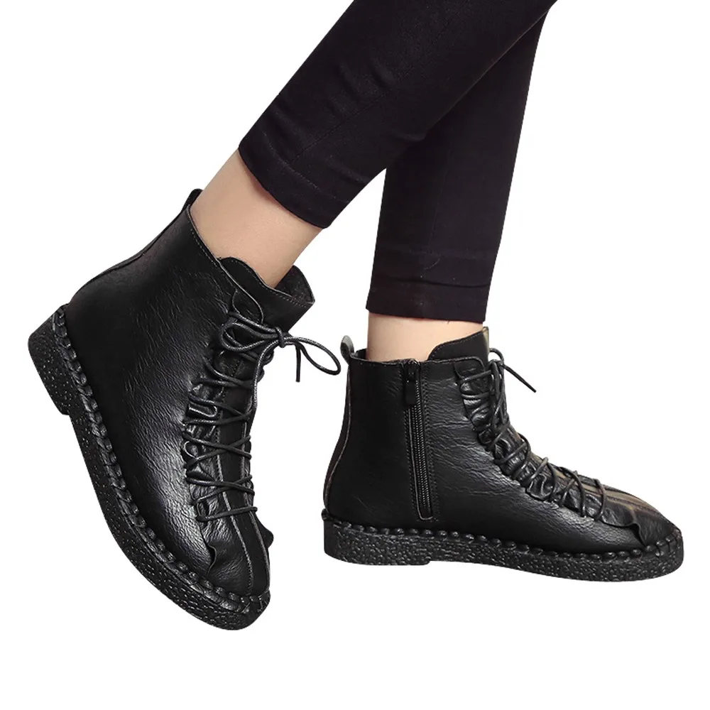 

JAYCOSIN Women Single Boot Student Lace-Up Ankle Boots Vintage Platform Boots Student Flat Boot Women Short Boot