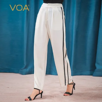

VOA Ben White 36mm heavy black arch pin oblique insert bag on silk handcuff side a button micro-bounce silk straight pants K1196