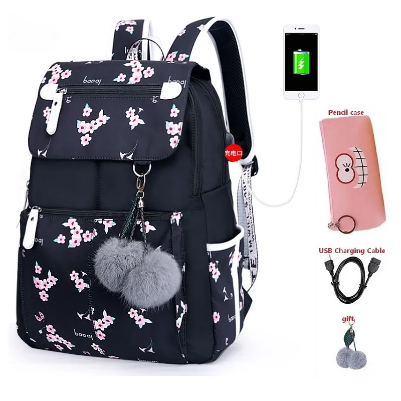 Set 30 Рюкзаки для девочек, водонепроницаемые, с usb зарядкой, школьные сумки для студентов, ноутбуков, сумки для женщин, модный рюкзак для путешествий, mochilas para jovenes - Цвет: Set 30