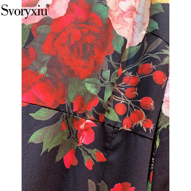 Svoryxiu винтажное подиумное платье с цветочным принтом розы, женская мода, круглый ворот, 3/4 рукав, Осень-зима, элегантные миди платья Vestdios