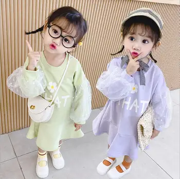 

2020 Korean style girls patchwork dress full sleeve fashion spring girls dresses 2-7t C923