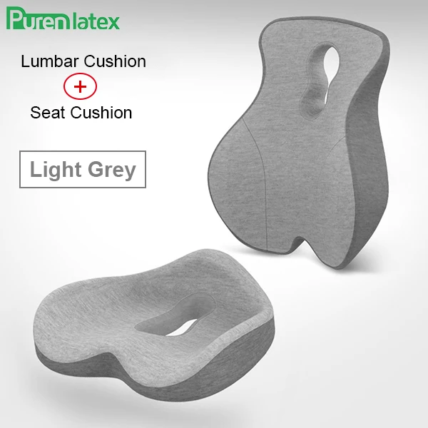 Light Grey Комплект подушек для стула из латекса, подушка для сиденья из пены с эффектом памяти, Ортопедическая подушка для поддержки поясницы, защита копчика, облегчение боли в спине, автомобильное сиденье - Цвет: Light Grey
