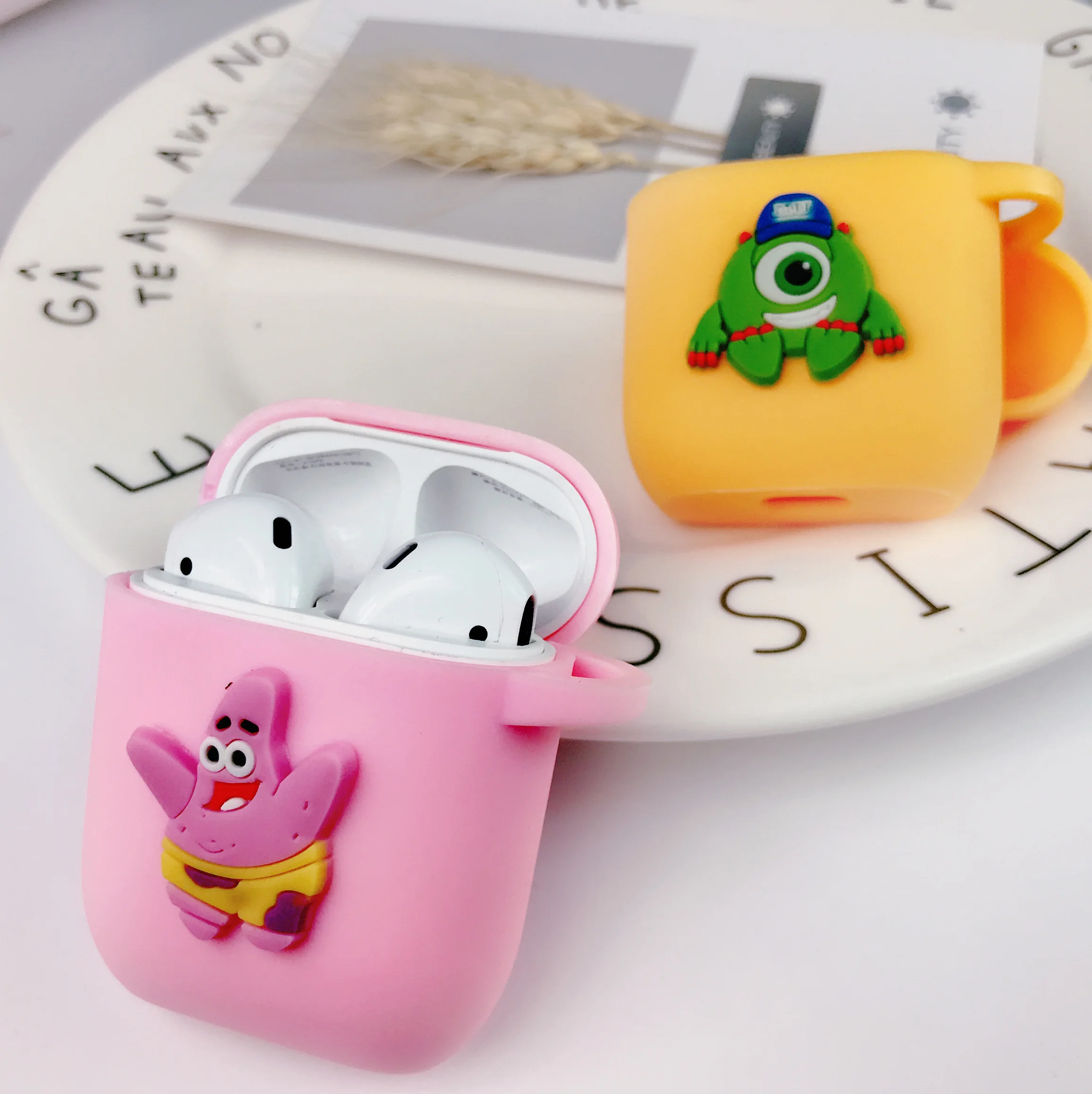 Милый 3D чехол с губкой Бобом квадратной паной для Airpods 2, силиконовый чехол для наушников, защитный чехол для Apple Airpods для Earpods, зарядный чехол