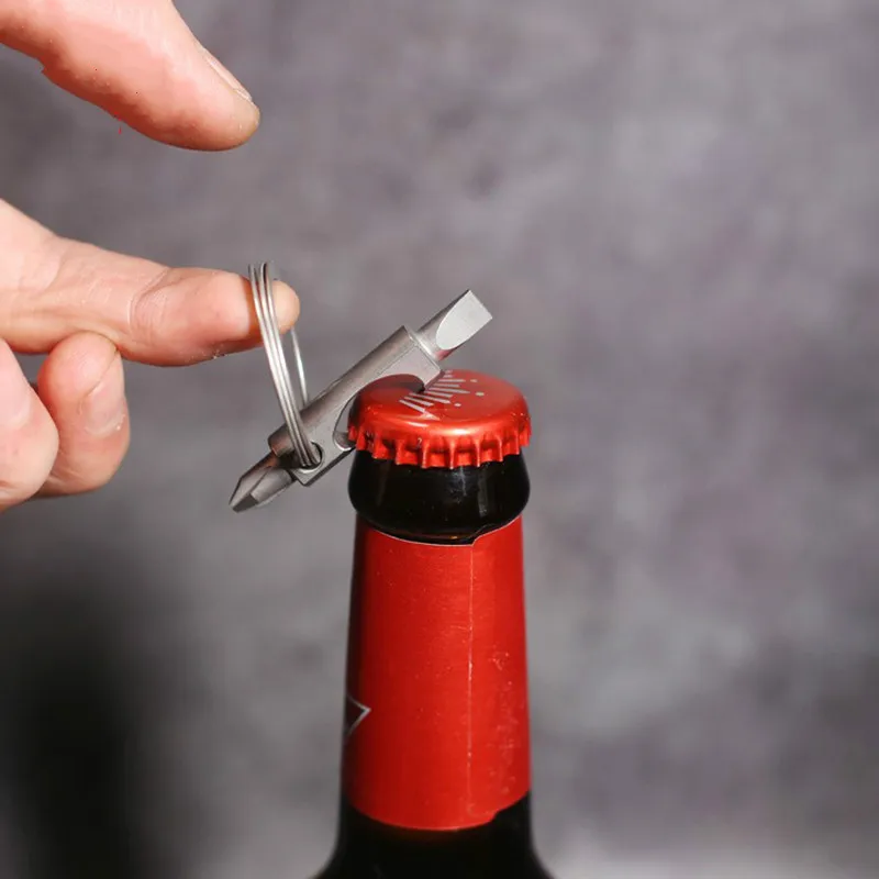 

Outdoor Pocket EDC Tool Mini Key Ring Titanium Alloy Bottle Opener Screwdriver Multi-function Tool One Phillips Screwdriver