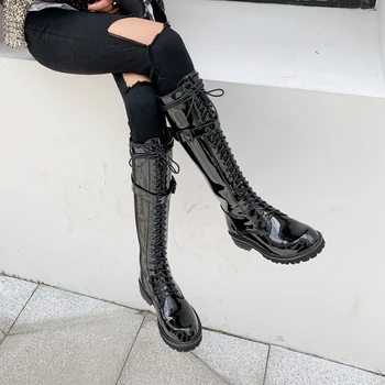 

Bottes femme new winter shoes women riding boots cow leather cross-tied equestrian boots keep warm thigh high knight boots mujer