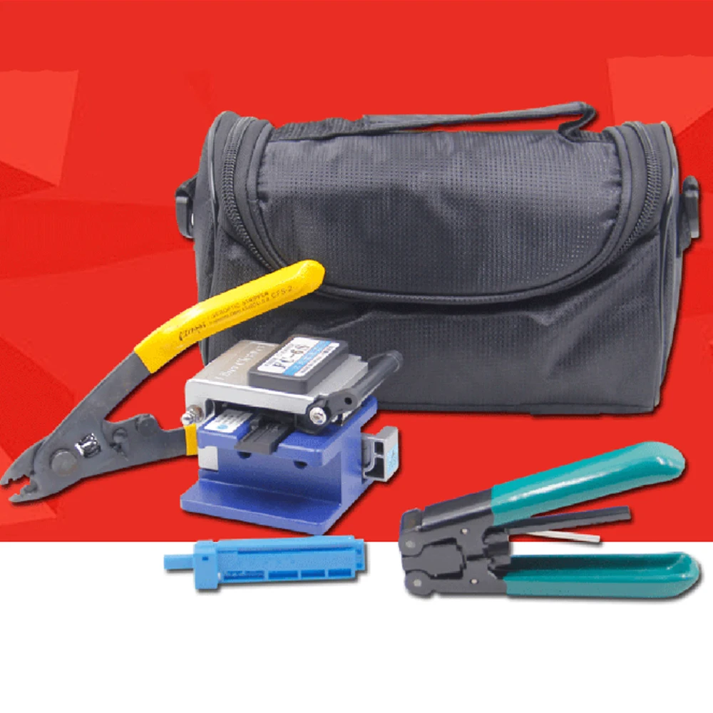 

Fiber Optic FTTH Tool Kit Welding Machine Set Leather Tool Box Fiber Cleaver Optical Power Meter with Stripping Pliers