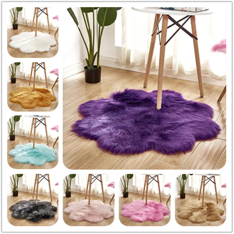 

Thick Plush Artificial Flower Shape Wool Carpet Bedroom Living Room Windows Fur Area Rugs Seat Pad Modern Sofa Soft Mat Tapete