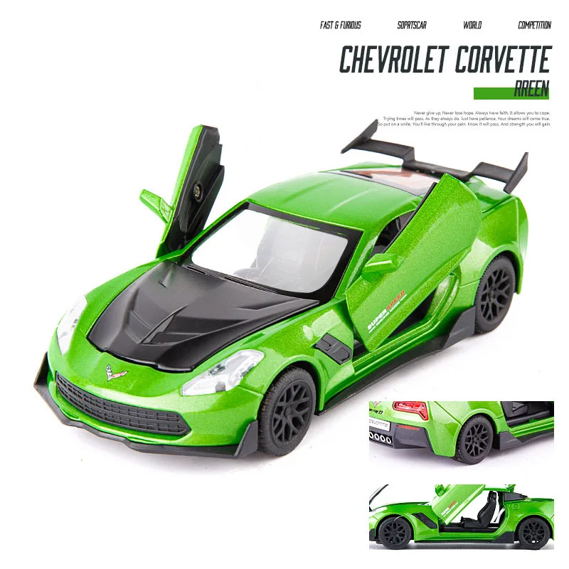 Литая 1:32 Corvette Supercar модель автомобиля из металлического сплава для моделирования автомобилей, игрушки для детей, подарки для детей - Цвет: Зеленый