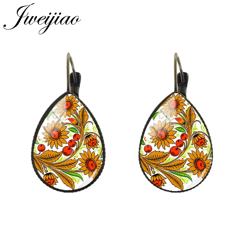 FL62 JWEIJIAO New Polish Folk Art Patterns Stud Earrings Boho Floral Tear water-drop Ear Clip Earrings Women jewelry FL53 - Окраска металла: FL62