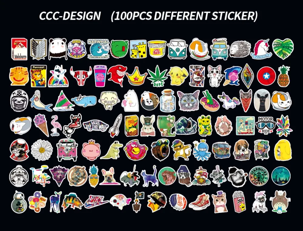 100 graffiti stickers personality trend luggage stickers tide brand laptop guitar decoration waterproof stickers graffiti sticke