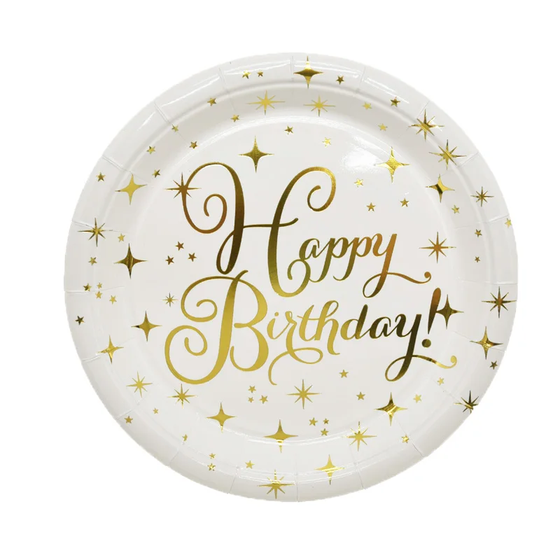 7 inch plate 10pcs Набор для вечеринки на день рождения, украшение в виде Золотой Звезды, посуда, бумажная соломенная тарелка, чашка для дня рождения, украшения для дома для детей - Цвет: 7 inch plate 10pcs