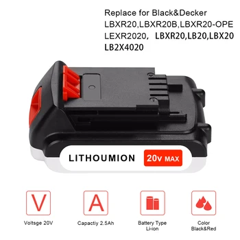 

20V 2500mAh Li-ion Rechargeable Battery Power Tool Replacement Battery for BLACK & DECKER LB20 LBX20 LBXR20 LBX4020 Cordless