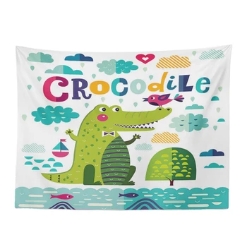 

Fresh Card Love Tapestry Green Crocodile Boat Fox Elephant Cartoon Carpet Home Living Room Large Fiber Decoration Wall Hanging