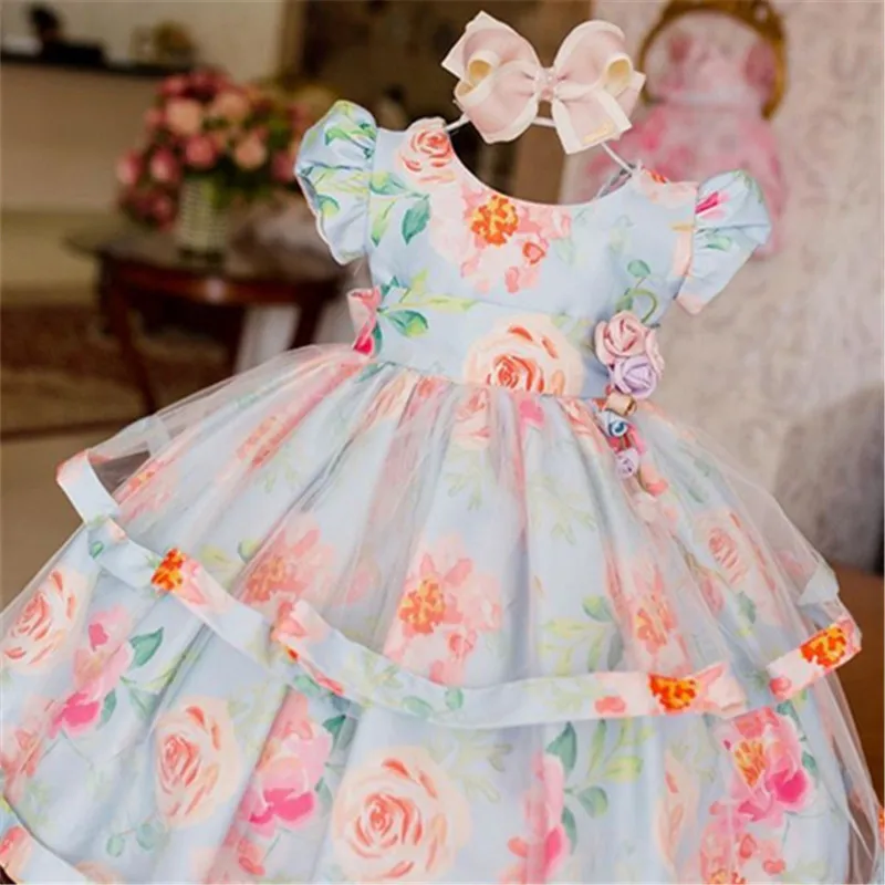 

2020 summer Clothing Infant Baby girls Clothes short sleeve floral ball gown lace princess dress party birthday Set Outfits