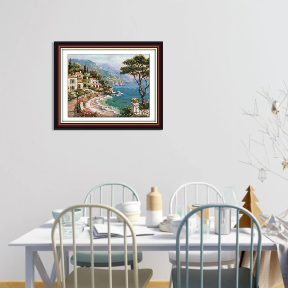 

Harbor of Love Pattern Cross Stitch Kit Needlework Home Wall Decor 14CT Canvas Cloth & Cotton Thread Embroidery Cross-Stitching