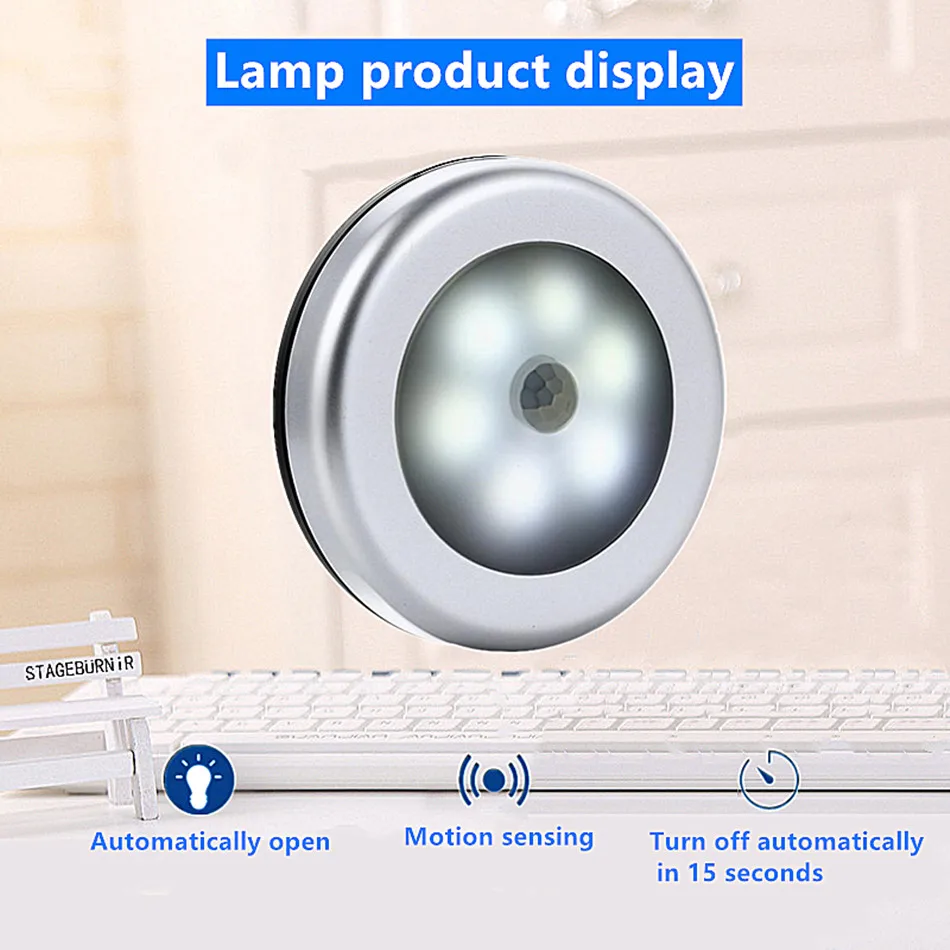 Night Light 6LEDs Sensor PIR Infrared Motion LED Bulb Auto On and Off Closet Battery Power For home Wall Lamp Cabinet Stairs candle night