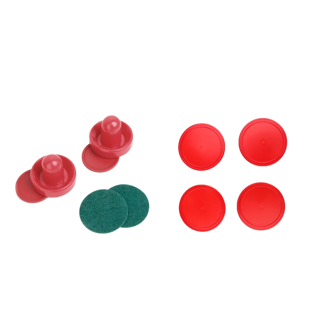 Light Weight Air Hockey Red Replacement Pucks and Slider Pusher Goalies for Game Tables, Equipment, Accessories