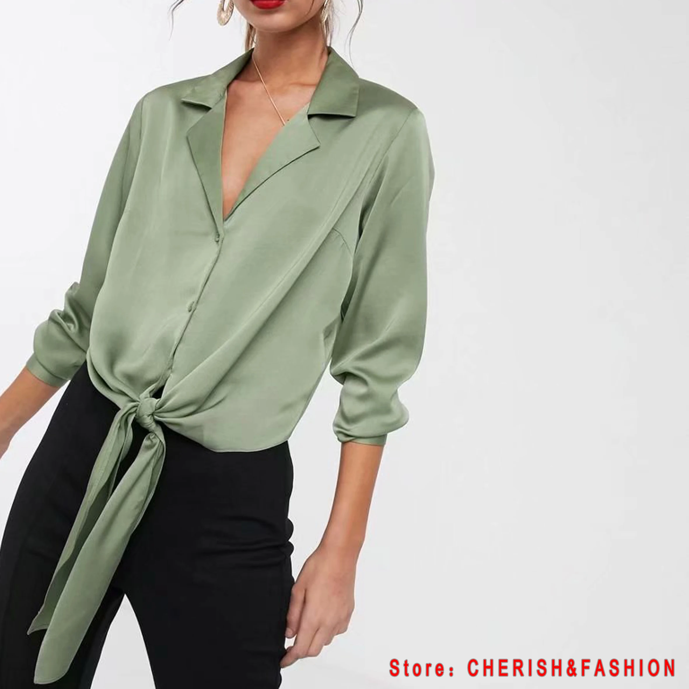Chiffon Womens Blouse Shirt Green 