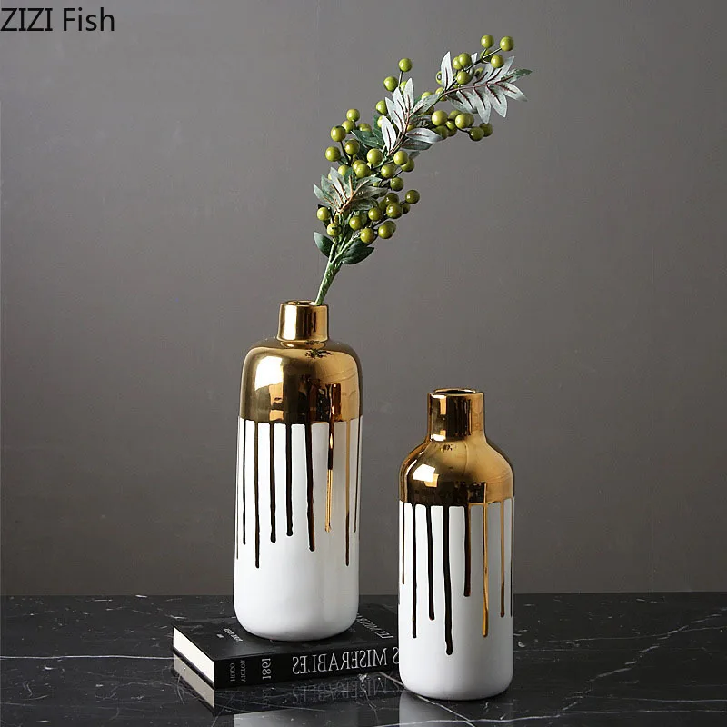 Goldplated Ceramic Vase European Porcelain Flower Pots Decorative