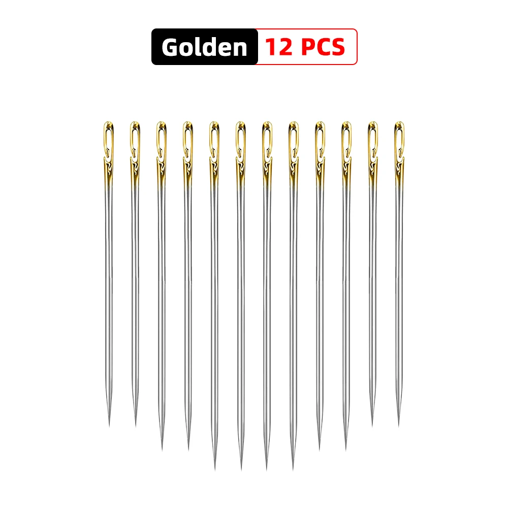 12/24Pcs Self-Threading Sewing Needles Stainless Steel Quick Automatic Threading Needle Stitching Pins DIY Punch Elderly Needle 