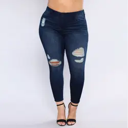 Женские джинсы с высокой талией 2019 повседневные узкие джинсы женские большие размеры рваные джинсы для женщин тонкие с высокой талией