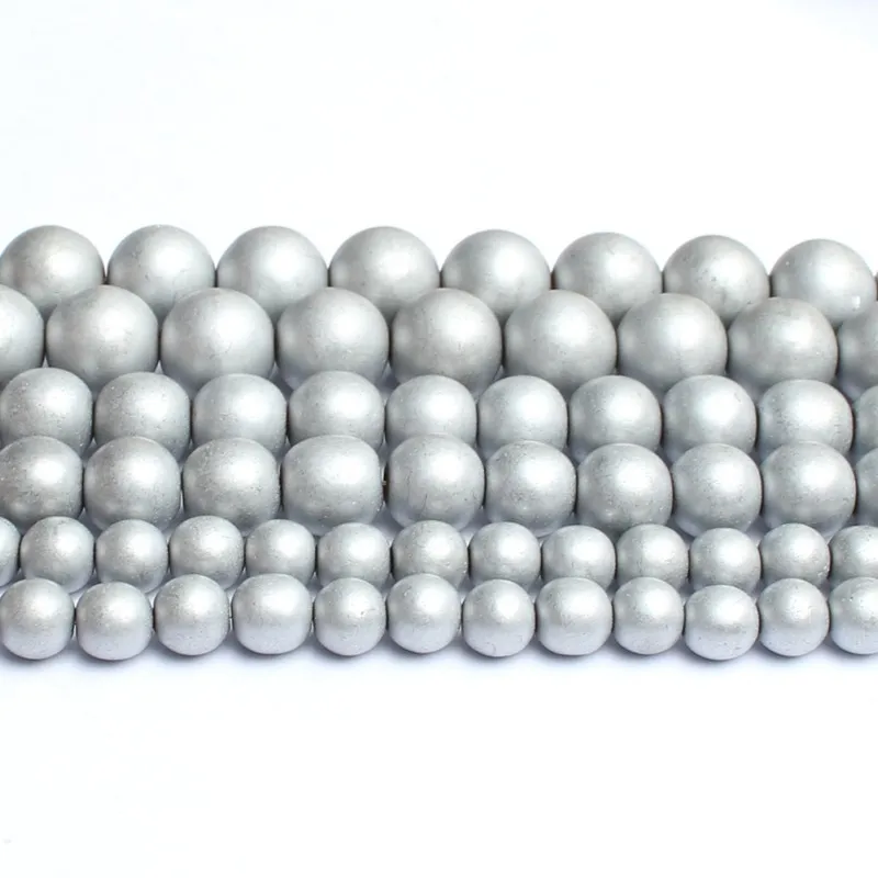 Natural Stone Hematite Round Beads in Gold & Silver Tones for Jewelry Making - 15'' Strand