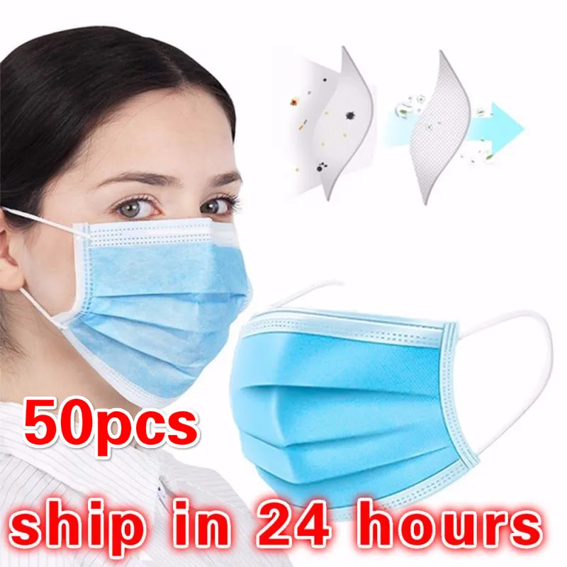 

50PCS Disposable Profession Protective Mask 3-Ply Nonwoven Facial Cover Dust Mask Hygiene Face Mask Features FFP3 KF94 N95