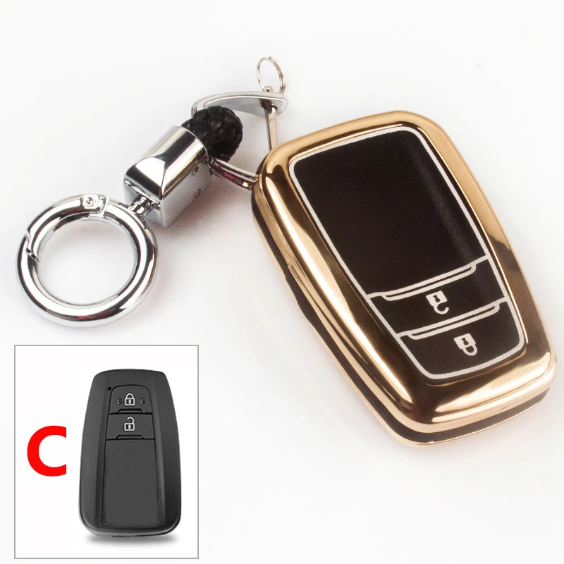 Светящийся автомобильный стильный ключ чехол для Toyota CHR C-HR Camry Prius Land Cruiser Prado 200 LC200 Corolla RAV4 - Название цвета: C  Gold
