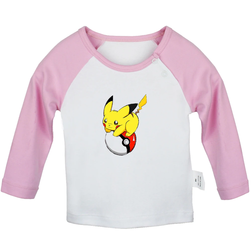 Милые футболки для новорожденных с рисунком покемона, веселого покебол PIKACHU; футболки с длинными рукавами для малышей - Цвет: JcBabyYCP060C