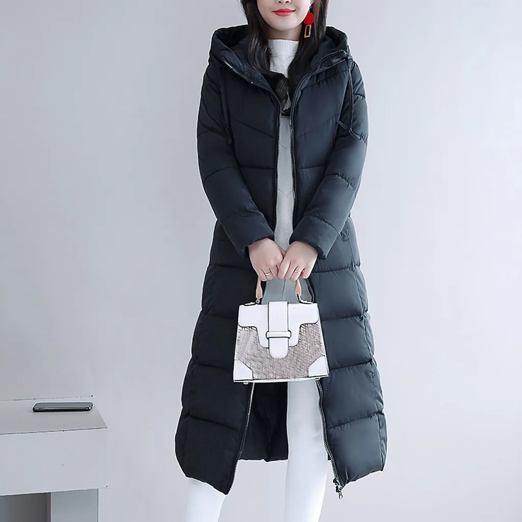 Модные женские парки больших размеров, пальто женский хлопчатобумажный дутый зимний длинный жакет, Женская Толстая теплая зимняя куртка, женский пуховик#917 - Цвет: BK