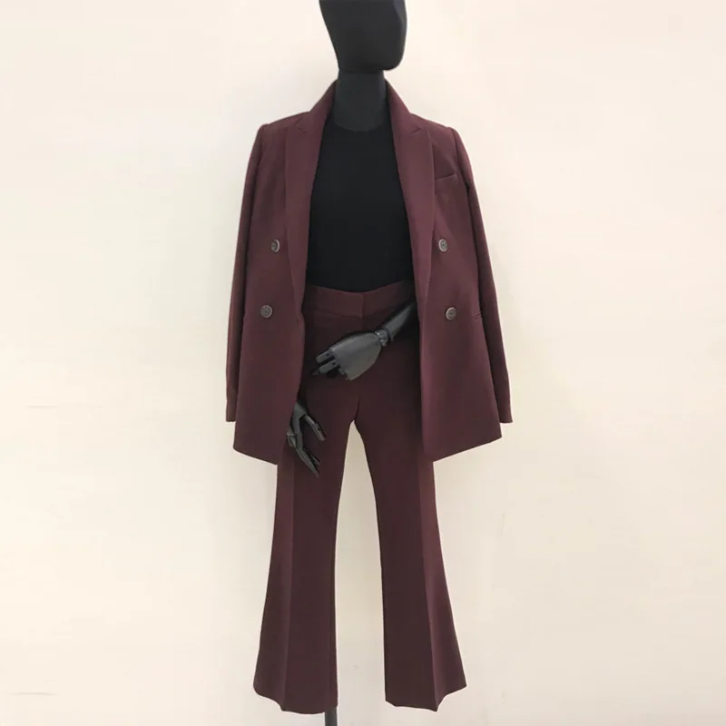 LMCAVASUN женский XL-5XL брючный костюм профессиональный темперамент модная куртка+ расклешенные брюки теплый костюм