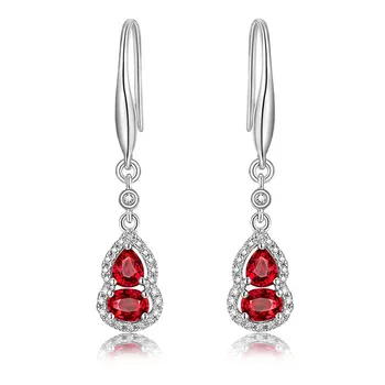 

Fashion gourd red crystal ruby gemstones zircon diamonds dangle drop earrings for women white gold silver color brincos jewelry