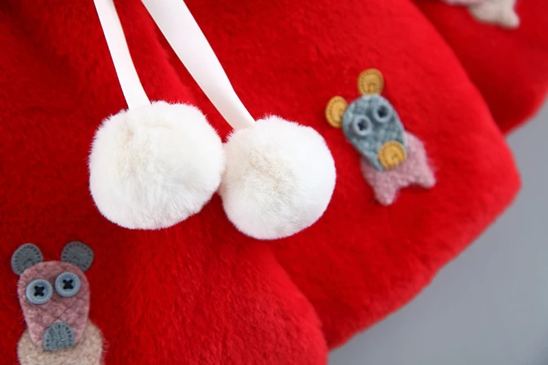 Warm Winter Girls Kids Balls Cloak Coats Children Baby Infants Cartoon Outwear Thicken Faux Fur Velvet Coat Casaco WT806