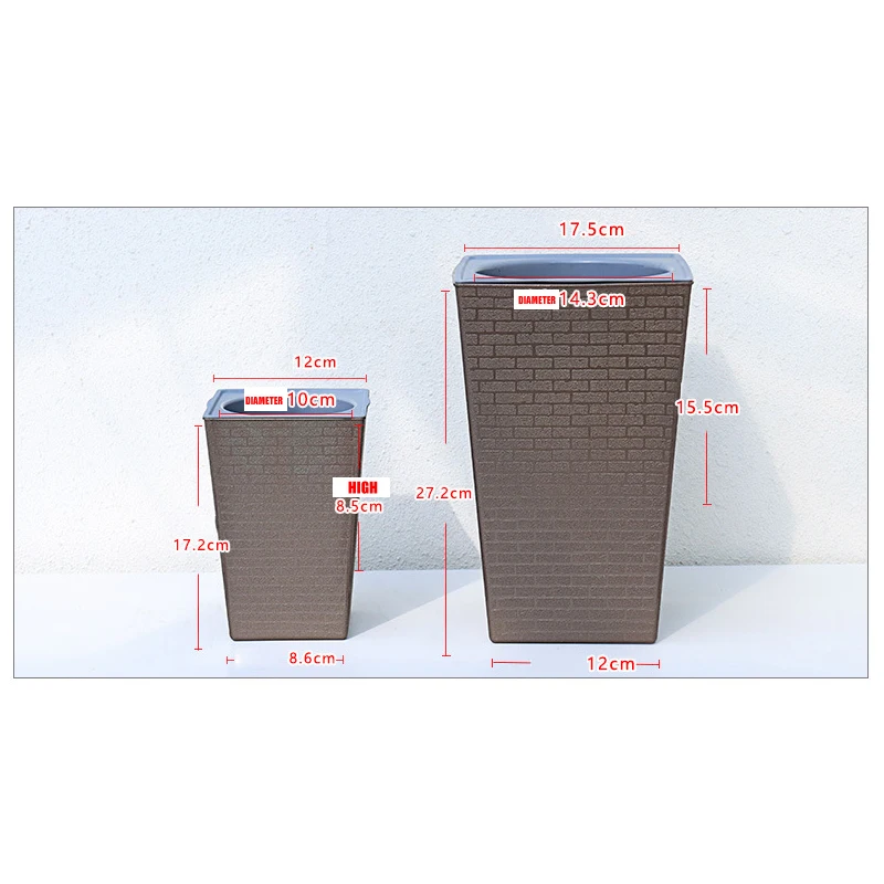 Flower Pot Plant Pot Brick Pattern Imitation Metal Plastic Square And Tall Type For Gardening Potted Plants