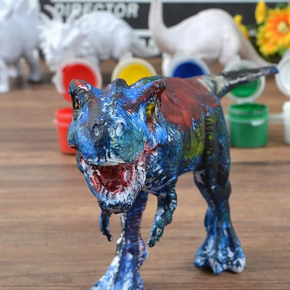 Дети 4 шт DIY динозавры краски 3D Динозавры фигурки Рисование модель с 6 цветов краски и 1 шт Кисти граффити окраски игрушки