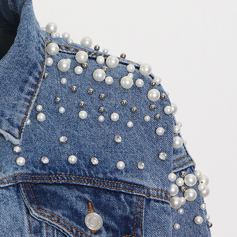 ECRURANI Blue Casual Patchwork Jacket For Women Lapel Collar Long Sleeve Pockets Button Jackets Female Fashion Clothing 2021 New