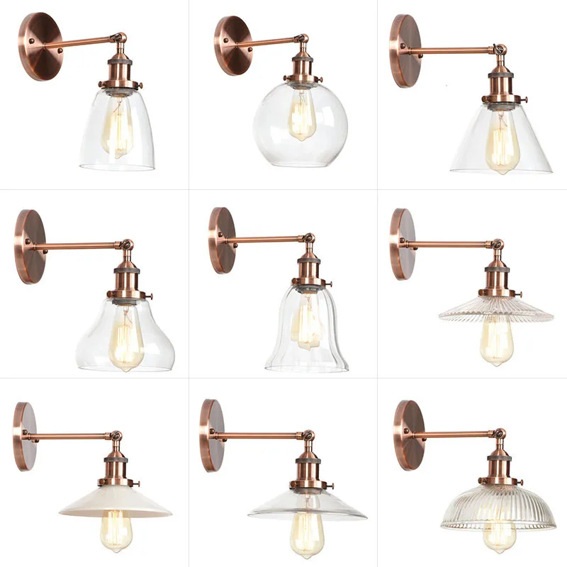 

style simple hotel dining room living room retro Nordic style single section red bronze single section glass wall lamp