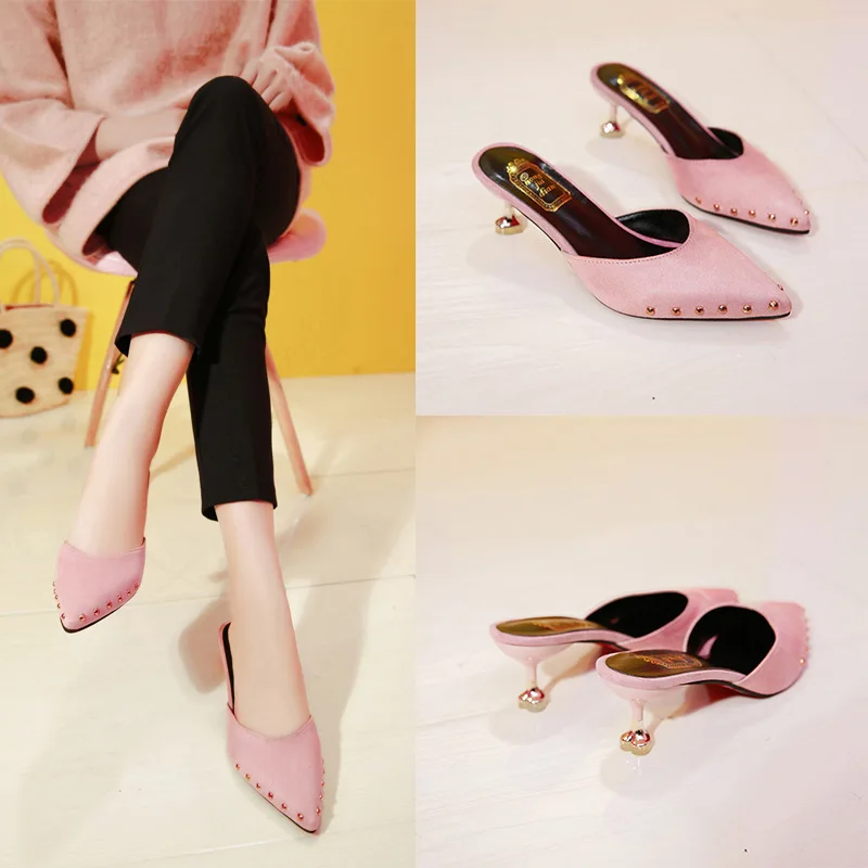 Spring And Summer Slipper Shoes Thin Heeled High-heeled Shoes Sandals Women's Pointed-Toe-Slipper Women's a Generation of F