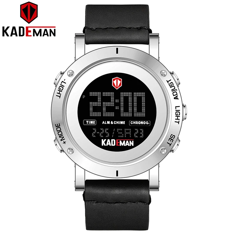 K010-S-B KADEMAN новые модные мужские часы Роскошные спортивные цифровые повседневные кожаные Наручные часы светодиодный дисплей Лидирующий бренд Водонепроницаемый Relogio Masculino - Цвет: K010-S-B