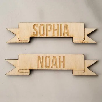 

Engraved Wooden Banner Shaped Wedding Place Names Guest names Place Cards