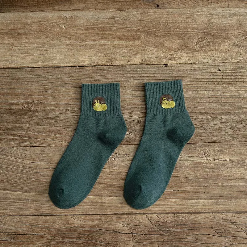 Креативные забавные носки из хлопка с разными милыми животными; женские носки; дизайн; милые носки с героями мультфильмов в стиле Харадзюку; Sokken - Цвет: Green Socks